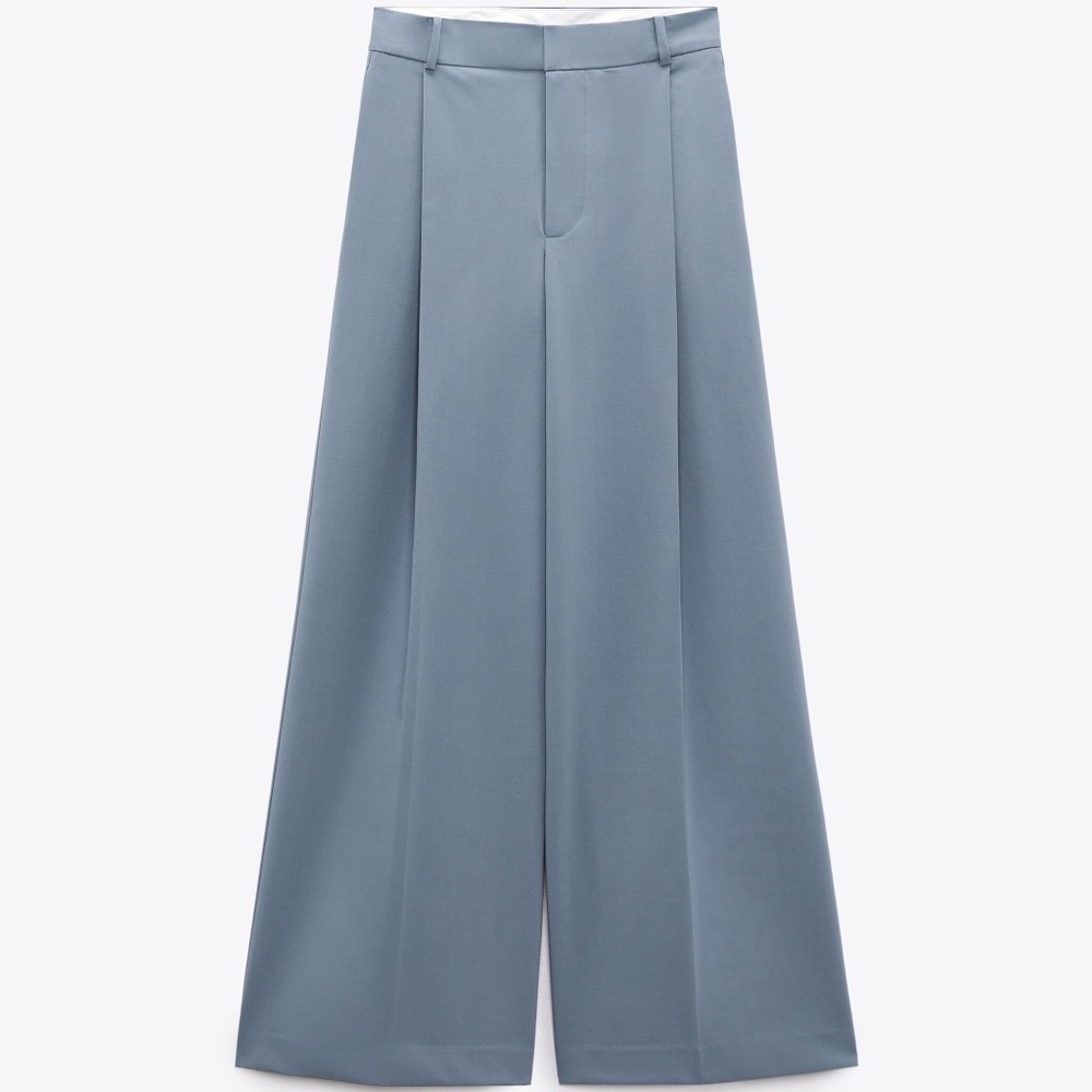 ZARA full-length pleated pants mid-blue